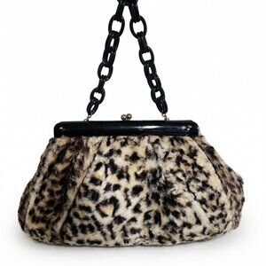 Vintage 1960s Faux Leopard Chain Link Handle Handbag